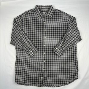 Peter Millar Mens XXL 2XL Plaid Button Down Shirt Black White Cotton Long Sleeve